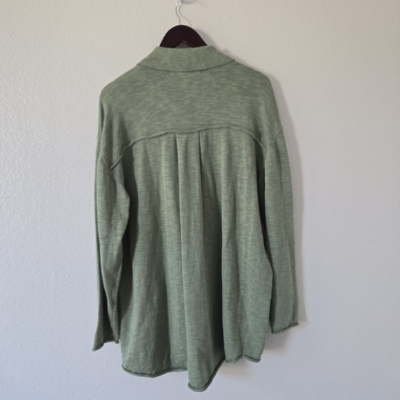 NWT Free People Beach Oversized Green Button Up Cotton Linen Sweater Size Medium - Picture 6 of 15